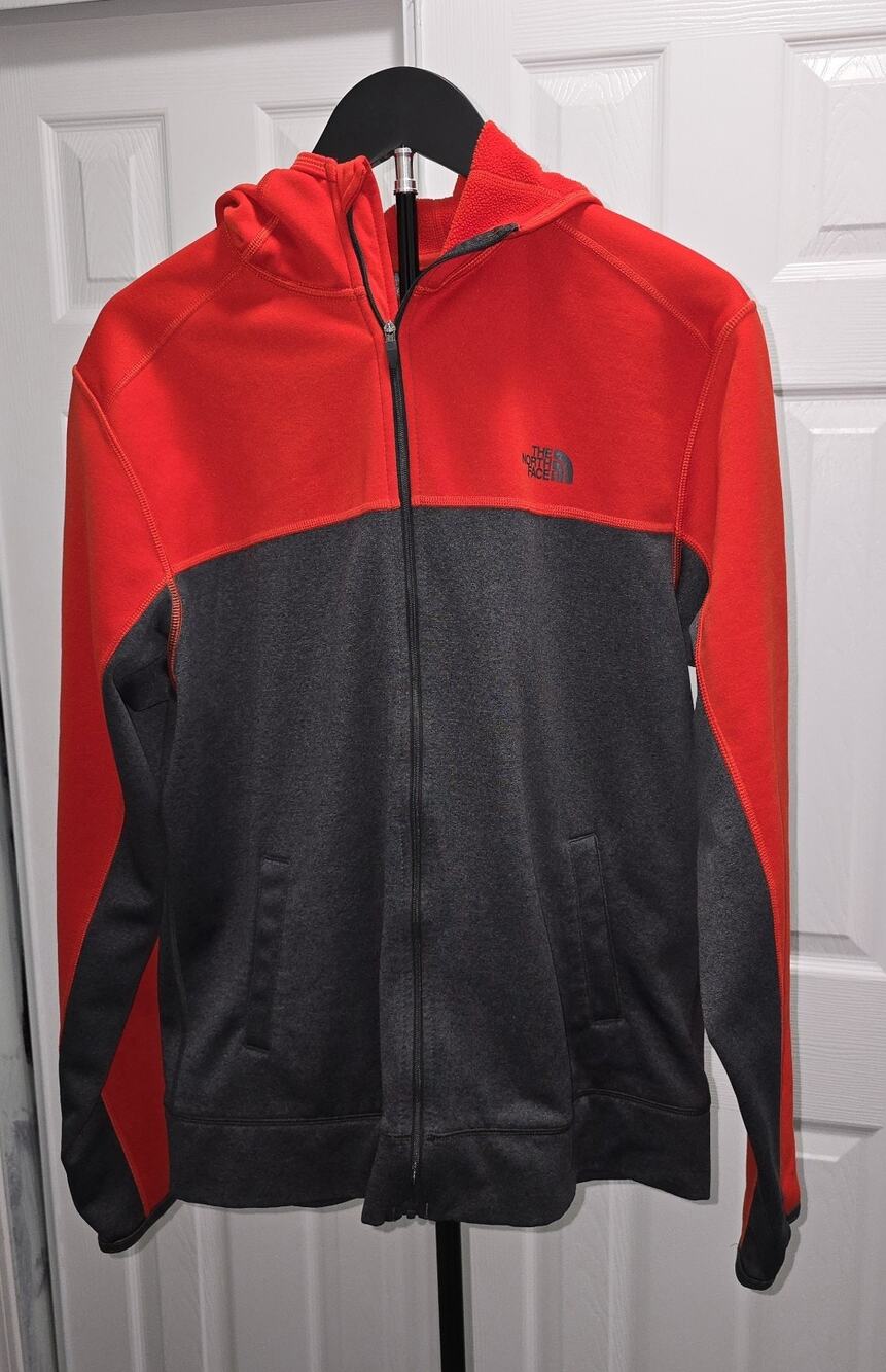 North Face Jacket Men's Medium Red And Gray Fleece With Hood